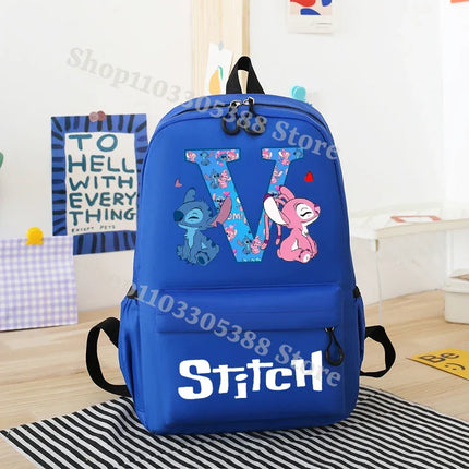Disney Stitch Waterproof Backpacks for Students Anime Cartoon High-capacity Schoolbag Boys Girls Letter A-Z Printed Backpack