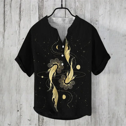 Henry men's casual fashion outdoor seaside men's tops shirt V-neck linen shirt 2024 new plus size