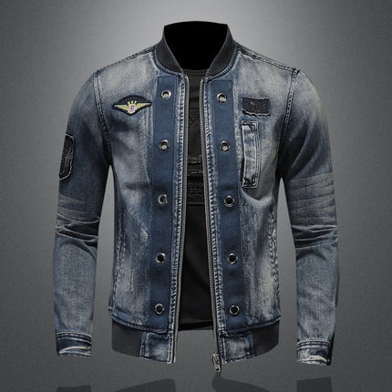 High Quality New Personalized Baseball Collar Jeans Fashion Handsome with All The Trend of Fine with All The Men's Zipper Jacket