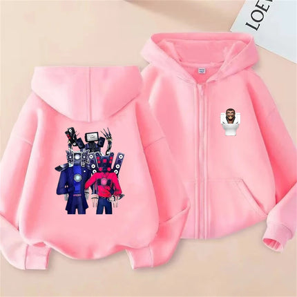 Children Anime Tops Hoodie Kids Zipper style Skibidi Toilet Boys black Girls pink 3-12 Year leisure Long sleeves Sweatshirt