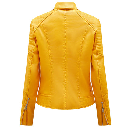 Spring and Autumn short women's leather jacket, Slim lapel biker suit, oblique zipper jacket women's coat