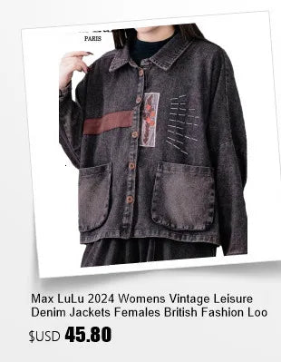 Max LuLu Brand Spring Womens Fashion Denim Corduroy Hooded Jackets 2025 Ladies Casual Vintage Embroidery Coats Classic Outerwear