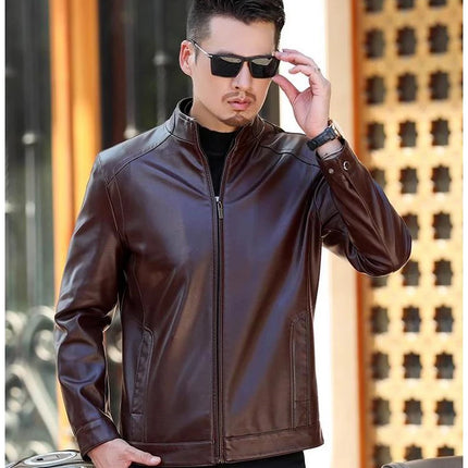 Men's Leather Jacket Spring Autumn Casual Standing Collar Highend Stylish Coats Young Trendy Slim Motorcycle Punk Gothic Jacket