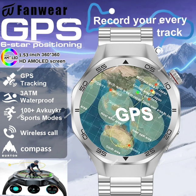 Fanwear New Watch GT5 Pro Smart Watch Men HD AMOLED Sapphire Screen GPS Tracker BT Call Health Waterproof Smartwatch Heart Rate