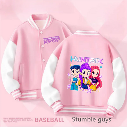 Spring/Autumn New Boys Girls Jacket KPop Demon Hunters Huntrix Baseball Uniform For 4-14 Years Children Sports Outerwear