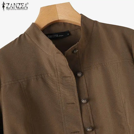 Stylish Spring Jackets Women Vintage OL Coats ZANZA Casual Long Sleeve O-Neck Outwear Solid Buttons Down Coat Female Tops 2024
