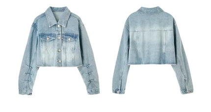 SENTUBILA 100% Cotton Washed Denim Jackets for Women 2025 Spring Casual Loose Turn Down Collar Fashion Short Jacket W41W54341