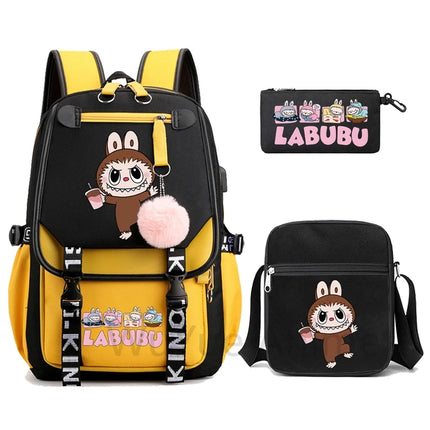 3Pcs/set Cartoon Printed Backpack with Shoulder Bag Pencil Case Bookbag Teenager Kid Student Boy Girl Schoolbag Colorful Bagpack