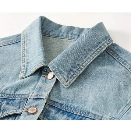 SENTUBILA 100% Cotton Washed Denim Jackets for Women 2025 Spring Casual Loose Turn Down Collar Fashion Short Jacket W41W54341