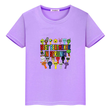 Sprunki print anime Short Tops 100%Cotton Cute Tees Sprunki t shirt for kids boy 10year pride tshirt y2k one piece girls clothes