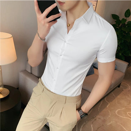 2025 Summer Ice Silk Seamless Shirt High Quality Silky Smooth Short Sleeve Slim Casual Business Tuxedo Shirts Mens Clothing 4XL