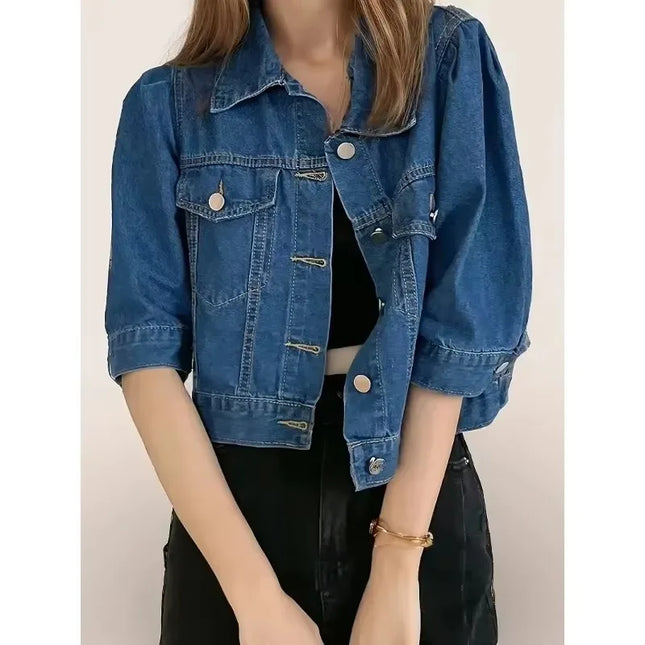 Fashion Womens Retro Denim Jacket Casual Short Denim Cardigan Coat Spring Summer Famale Jeans Jackets Outerwear