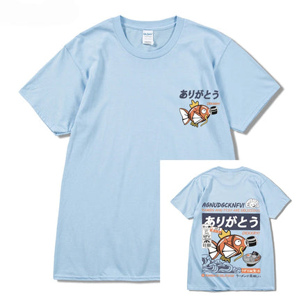2024 Japanese fun ramen fish print hip hop men's casual comfortable cotton short sleeve T-shirt