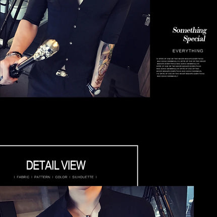 2024 Summer Fashion Stand Collar Chinese Style Shirt Men Solid Color Slim Fit Half Sleeve Dress Shirts Designer Club Prom Shirt