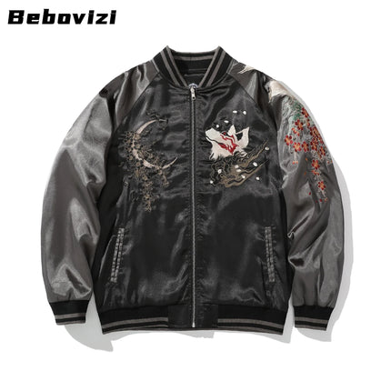Japanese Men Baseball Jackets High Quality Autumn Nine-tailed Fox Embroidered Yokosuka Coat Hip Hop Streetwear Harajuku Clothing