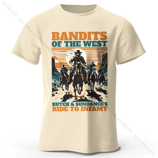 Men's Bandits of The West Printed T-Shirt 100% Cotton Oversized Street Graphic Tees for Men Women Summer Tops