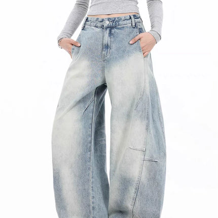 Summer Women's Light Blue Curved Wide Legs Baggy Jeans Vintage Trousers Cool Girl Bottoms Female High Waist Denim Pants