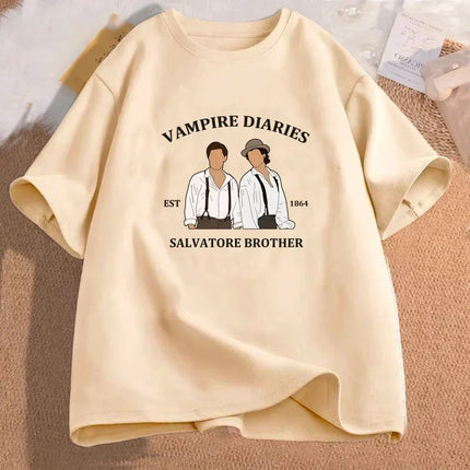 The Vampire Diaries T-shirts for Women Mystic Falls Virginia Salvatore Brother 1864 T Shirt Fall Damon Women Clothing Streetwear