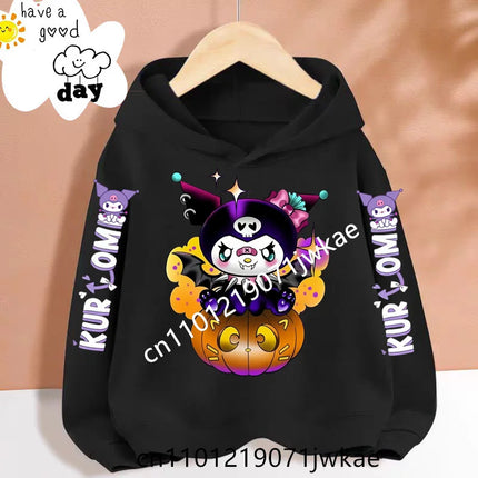 Cartoon Peripheral Pullover 3-12 Year Boys and Girls Hoodie The Spring and Autumn New Pattern Children's Kuromi Black Hoodies