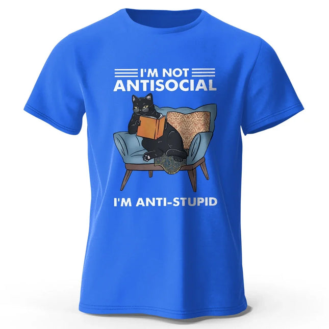 Men's I Am Not Anti Social Printed T-Shirt 100% Cotton Oversized Funny Cat Graphic Tees for Men Women Summer Tops