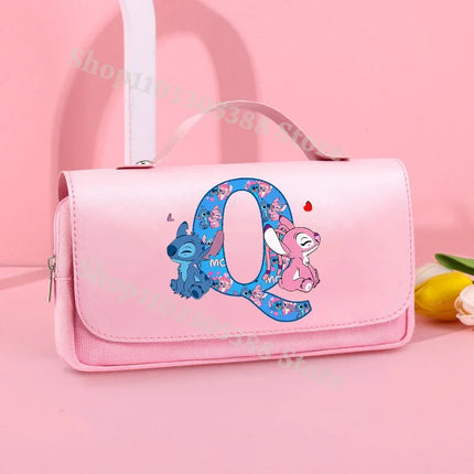 Disney Stitch Pencil Bags for Students Anime High-capacity Stationery Storage Box Boys Girls Letter A-Z Pen Bag School Supplies