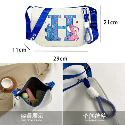 Stitch Fashion Nylon Shoulder Bag for Women Cartoon Letter A-Z Printed Crossboby Bags Girls Portable Simple Zipper Handbag Gifts