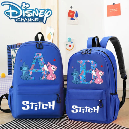 Disney Stitch Waterproof Backpacks for Students Anime Cartoon High-capacity Schoolbag Boys Girls Letter A-Z Printed Backpack