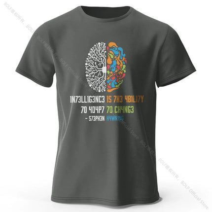 Funny Brain Power Printed 100% Cotton T-Shirt, Soft & Breathable Round Neck Short Sleeve Tee, Unisex Quirky Style