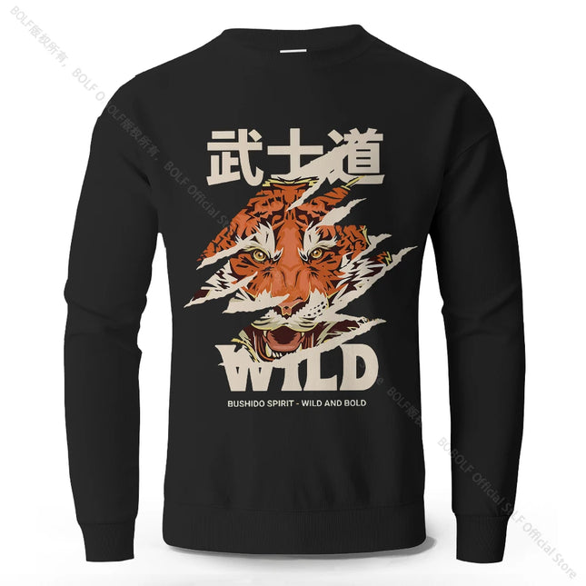 Men's Bushido Printed Pure Cotton Sweatshirts Oversized Classic Street Graphic Pullovers Vintage for Men Women Tops