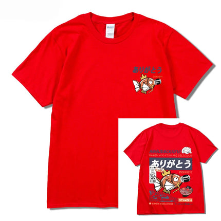 2024 Japanese fun ramen fish print hip hop men's casual comfortable cotton short sleeve T-shirt