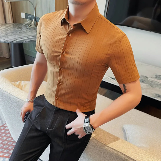 Plus Size 4XL-M Luxury Summer Fashion Striped Shirts Men's Short Sleeved Slim Fit Casual Business Shirt 2024 New Club Outfits