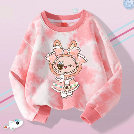 Labubu Round Neck Sweatshirt for Children Anime Cartoon Cute Hoodies Boys Girls Spring Sweet New Sports Shirt Kids Clothes Gifts
