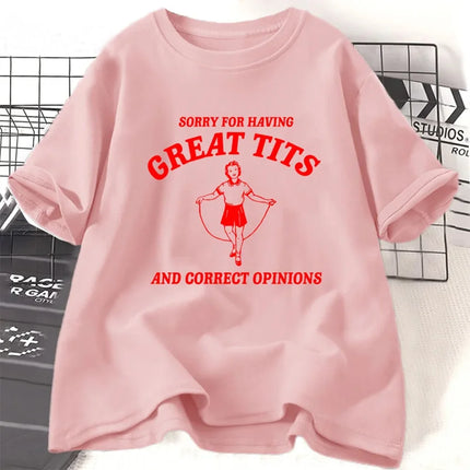 Having Great Tits T Shirts Cotton Casual Short Sleeve Tshirt Funny Quote Feminism T-Shirt Women's Tops Tee Clothing Streetwear