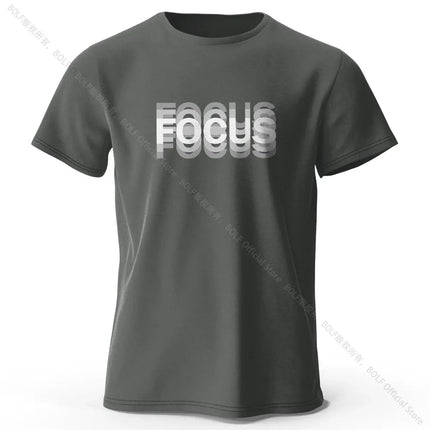 Focus Letter Minimalist Style 100% Cotton T-Shirt, Lightweight Round Neck Short Sleeve Tee, Perfect for Men & Women