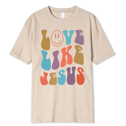 Love Like Jesus Cartoon Colorful Letter Pattern Personality Women T-Shirt Fashion Print T Shirt Casual Unisex Tshirts Clothes T