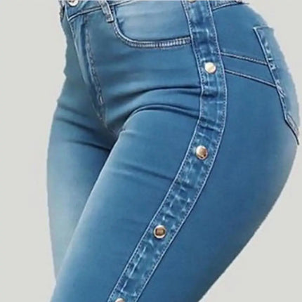 Women Wide Leg Flare Denim Trousers Sexy Jeans Trousers Washed Flare Jeans Breathable Stretchy Rivet Decor Denim Flare Jeans