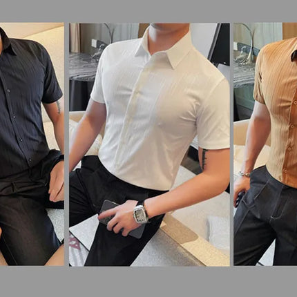 Plus Size 4XL-M Luxury Summer Fashion Striped Shirts Men's Short Sleeved Slim Fit Casual Business Shirt 2024 New Club Outfits