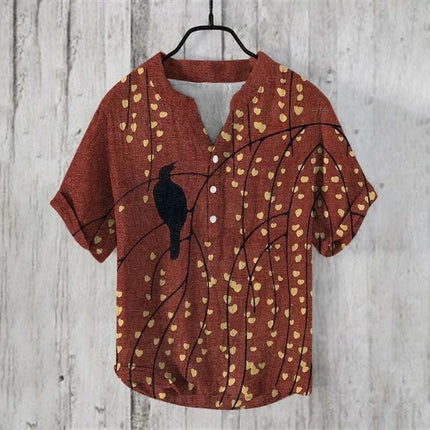 Spring and Summer Men's and Women's Casual Shirts Blue Octopus Short Sleeve Linen Shirt Hawaiian Style 3D Printed Shirt Men's To