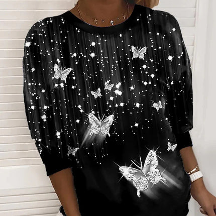 Butterfly Sparkly Painting Casual Weekend Long Sleeve