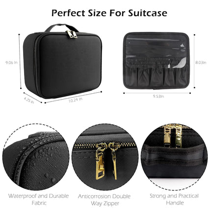 Makeup Organizer with Mirror Light 3 Adjustable Brightness Travel Train Case Cosmetic Bag Portable Storage Partition Waterproof