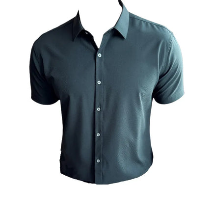 High Quality Ice Silk Elastic Jacquard Shirts 2024 Summer New Men Casual Short Sleeved Slim Fit Business Versatile Shirt 4XL-M