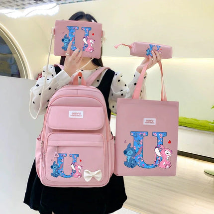 4pcs Disney Stitch Backpack Pencil Case Handbag Set Cartoon High-capacity Stationery Books Storage Schoolbag Fashion Backpacks