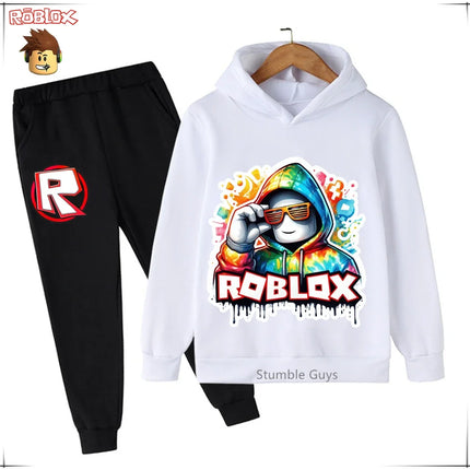 Spring Autumn Boys Clothes Girls Roblox Anime Hoodie Set 2-Piece Kids Fashion Casual Sweatshirt
