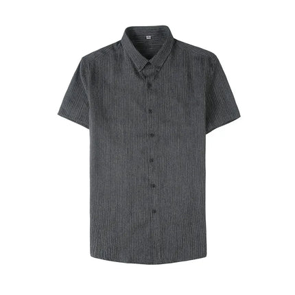 Plus Size 4XL-M Summer Mens Dark Striped Shirts Short Sleeve Fashion 2022 Korean Slim Casual Business Formal Wear Dress Blouse