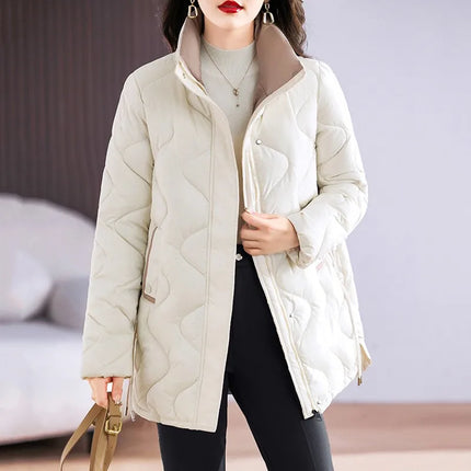 Winter Coat Women Fashion Down Cotton Hooded Jacket Casual Loose stand collar Solid Warm Thick Outwear Parka