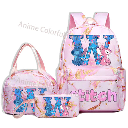 3pcs Disney Stitch Backpack Pencil Case Lunch Bag Set Students Fashion Schoolbag Pen Bag Bento Pouch Suit Anime School Supplies