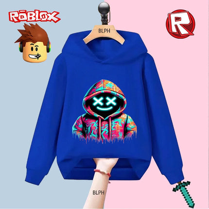 Kids Hoodie with Roblox Graffiti Design, Neon X - Eyes Smile Graphic, Colorful Drip - Paint Style, Fashion Streetwear for Boys