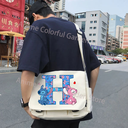 Disney Stitch Canvas Postman Bag for Men Women Anime High-capacity Shoulder Bag Students Portable Fashion Crossbody Pouch Gifts