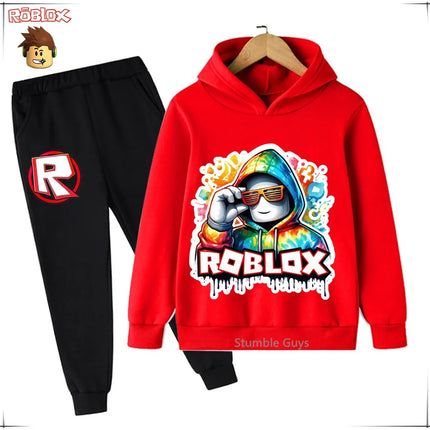 Spring Autumn Boys Clothes Girls Roblox Anime Hoodie Set 2-Piece Kids Fashion Casual Sweatshirt