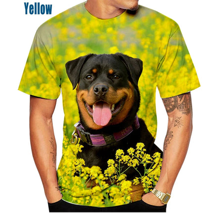 New Men's Casual T-shirt Pet Dog Short Sleeves Shirt Cute Fashion Rottweiler 3D Printing Tops XS~5XL